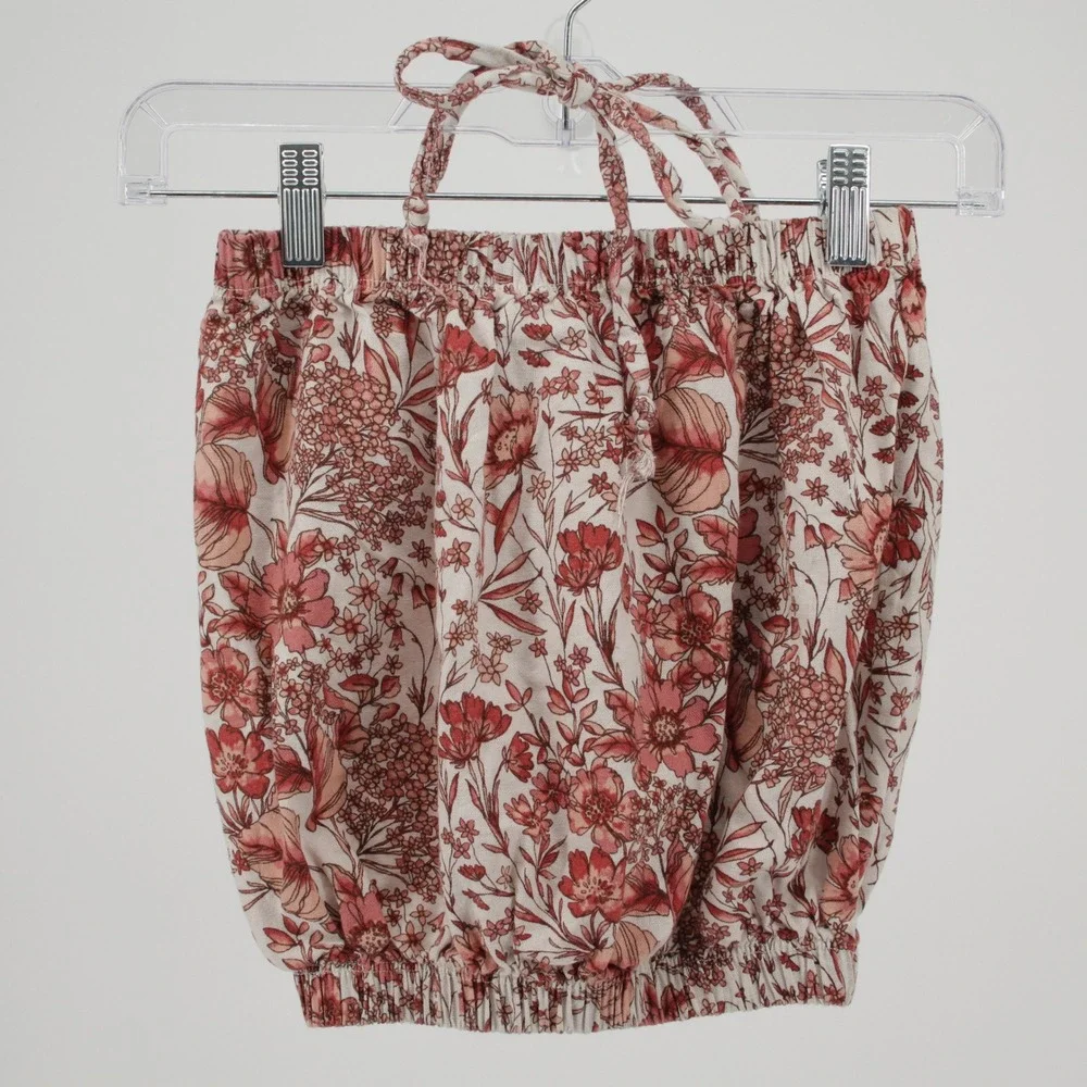 Mia Belle Girls Girl's Pink Floral Halter Bubble Hem Blouse‎ Size 10Y/12Y